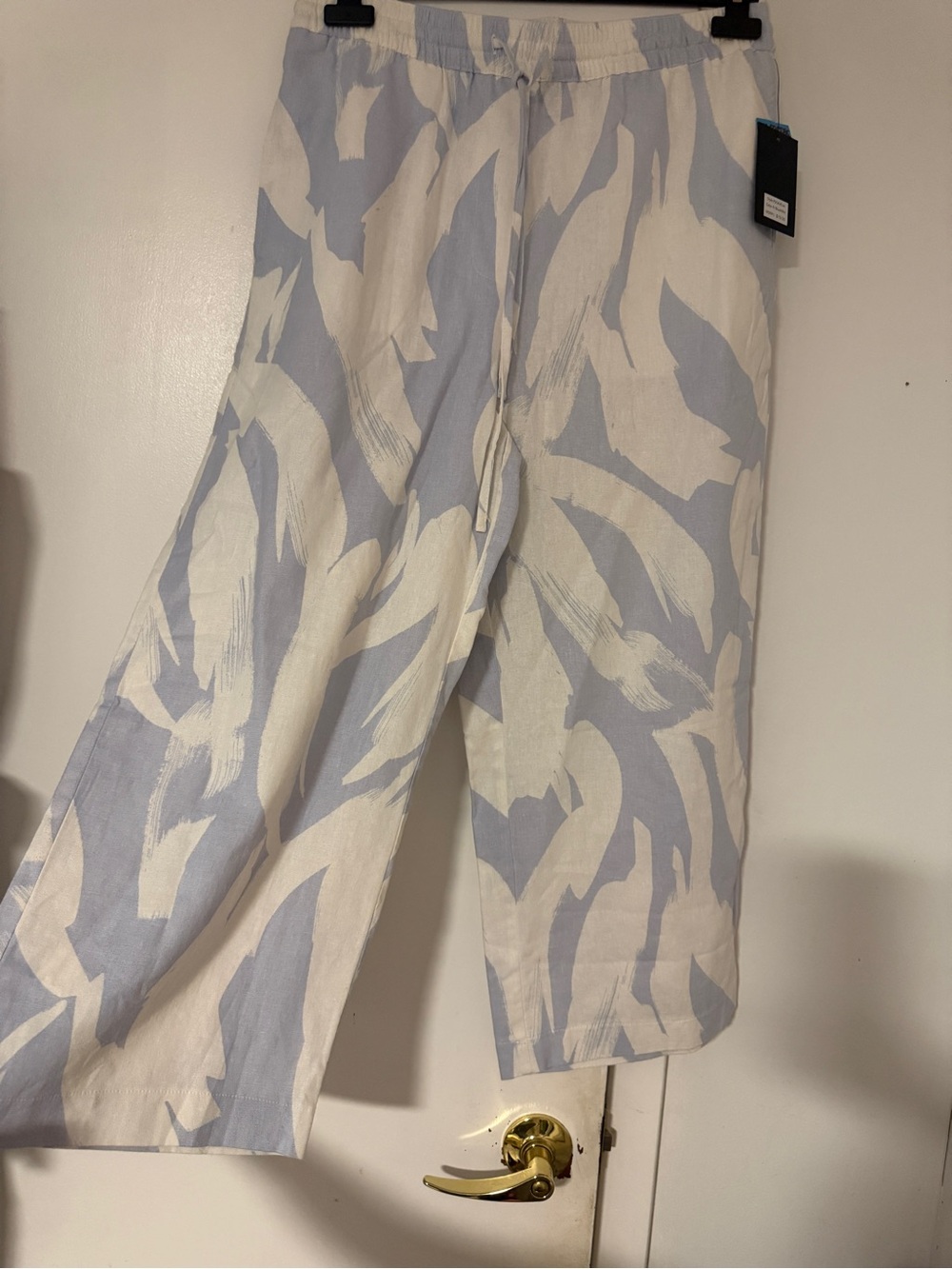Women’s DKNY Linen Blue & White Patterned  Casual Pants